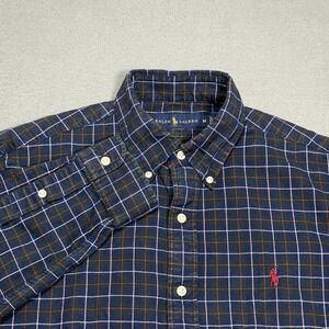 Ralph Lauren Mens M Medium Navy Green Red Windowpane Plaid Button Down Shirt